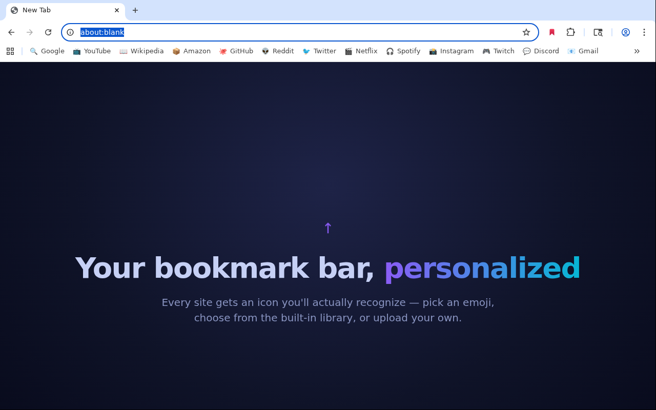 Bookmark Icon Customizer picker with a customized bookmark bar in the background